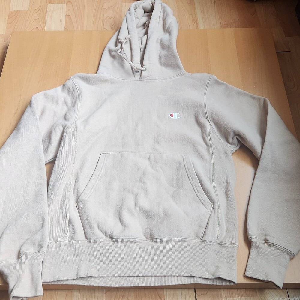 Champion Reverse Weave Hoodie Men’s XS Beige Tan Small C Logo